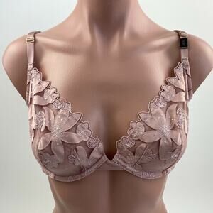 Victoria's Secret Underwire Unlined Floral Plunge Bra Pudra Pink 32DDD NWT